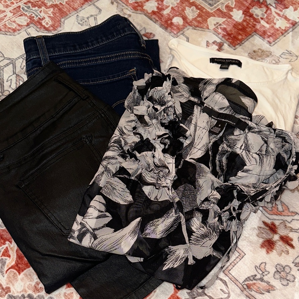 Small ladies lot, Banana Republic top M, WHBM S, Levi jeans 27, ecupper 26 pants